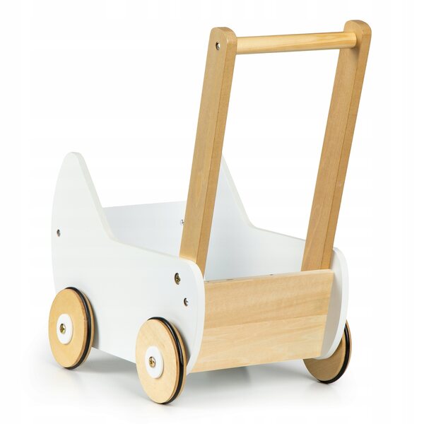 ECOTOYS Holzpuppenwagen, Schieber, Gehhilfe für Kinder ab 3 Jahren