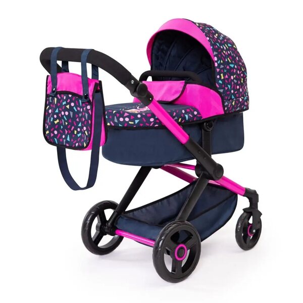 Bayer Design 3-in-1-Puppenwagen mit Sitz und Zubehör, Marineblau und Rosa