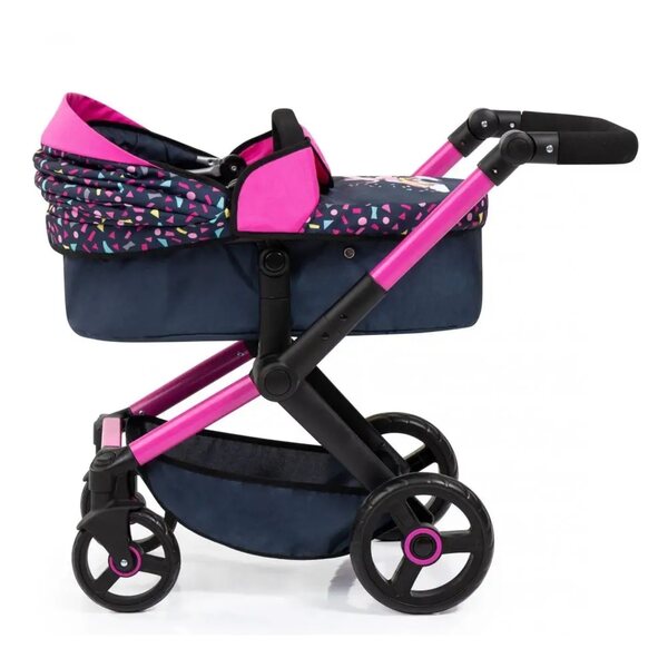 Bayer Design 3-in-1-Puppenwagen mit Sitz und Zubehör, Marineblau und Rosa
