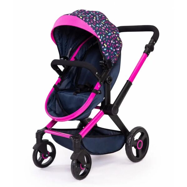 Bayer Design 3-in-1-Puppenwagen mit Sitz und Zubehör, Marineblau und Rosa
