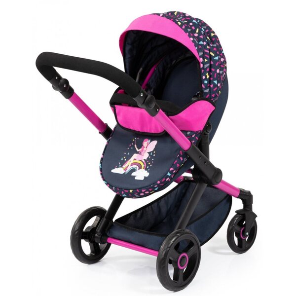 Bayer Design 3-in-1-Puppenwagen mit Sitz und Zubehör, Marineblau und Rosa