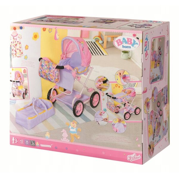 BABY BORN Zapf multifunktionaler Puppenwagen, Stubenwagen und verstellbarer Kinderwagen