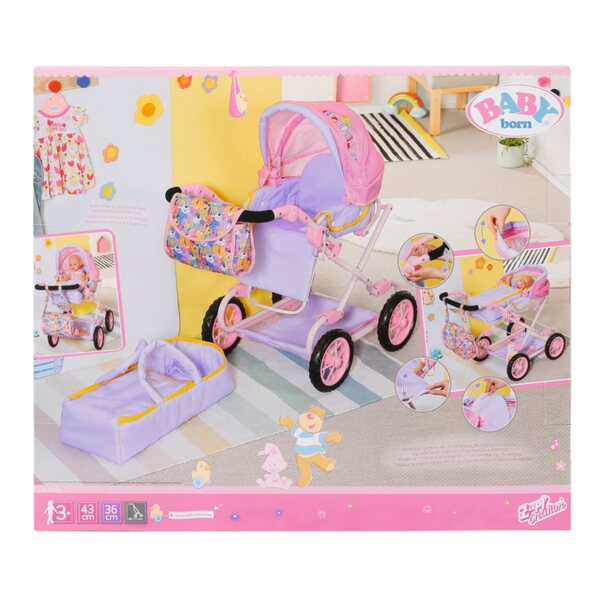 BABY BORN Zapf multifunktionaler Puppenwagen, Stubenwagen und verstellbarer Kinderwagen