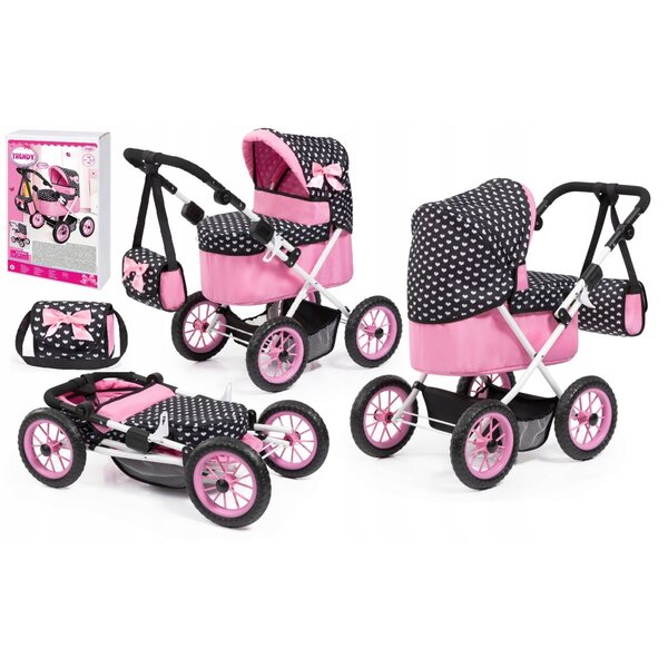 Bayer Design Trendiger tiefer Kinderwagen für Puppen, verstellbar und faltbar