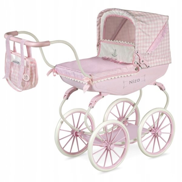 DeCuevas Toys Niza Retro Puppenwagen mit weiß-rosa Sonnenschirm