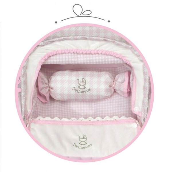 DeCuevas Toys Niza Retro Puppenwagen mit weiß-rosa Sonnenschirm