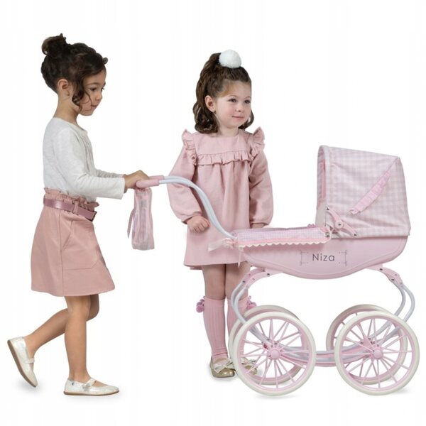 DeCuevas Toys Niza Retro Puppenwagen mit weiß-rosa Sonnenschirm