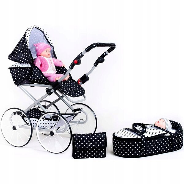 RETRO WÓZEK DLA LALEK 2W1 NEW BABY NATALIA BIAŁO-CZARNY