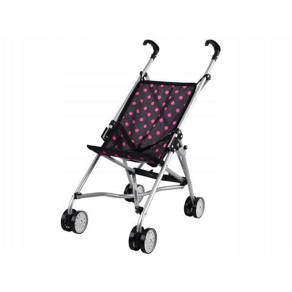 Jokomisiada Kinderwagen für Puppen, leicht und faltbar, schwarz mit rosa Punkten