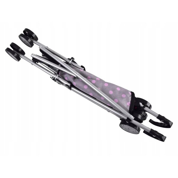 Jokomisiada Kinderwagen für Puppen, leicht und faltbar, schwarz mit rosa Punkten