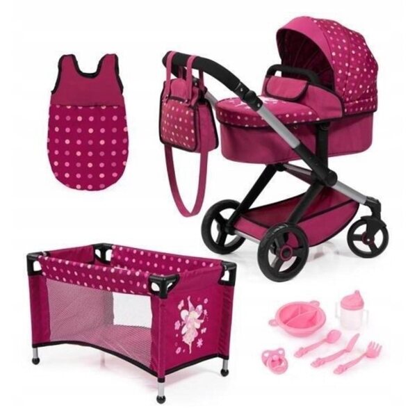Bayer Design Xeo Mega Set 3 in 1 Puppenwagen rosa mit Zubehör