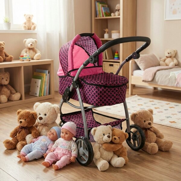 3-in-1-Poussette für Puppen mit Gondel, Kinderwagen und Tasche für Mädchen