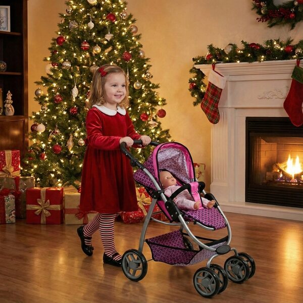 3-in-1-Poussette für Puppen mit Gondel, Kinderwagen und Tasche für Mädchen