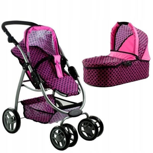 3-in-1-Poussette für Puppen mit Gondel, Kinderwagen und Tasche für Mädchen
