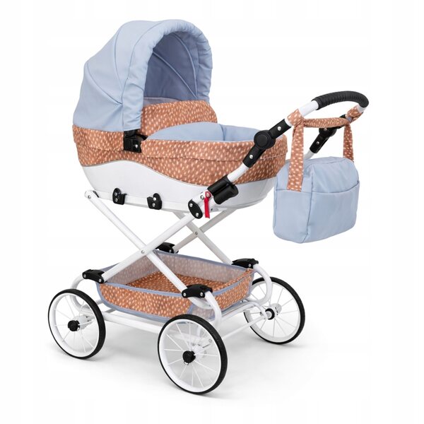 Retro-blauer Nicol-Puppenwagen mit Öko-Lederdetails und originellem Design
