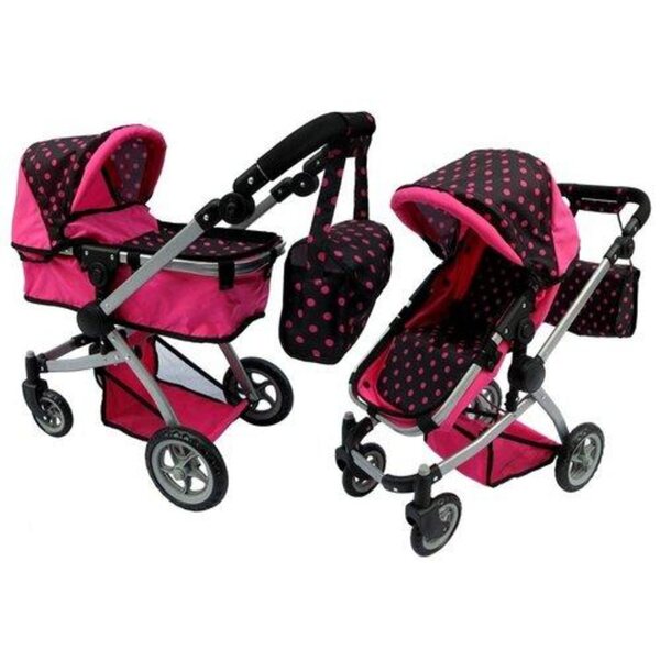 Alice 2 in 1 Puppenwagen, tiefrosa gepunkteter Kinderwagen