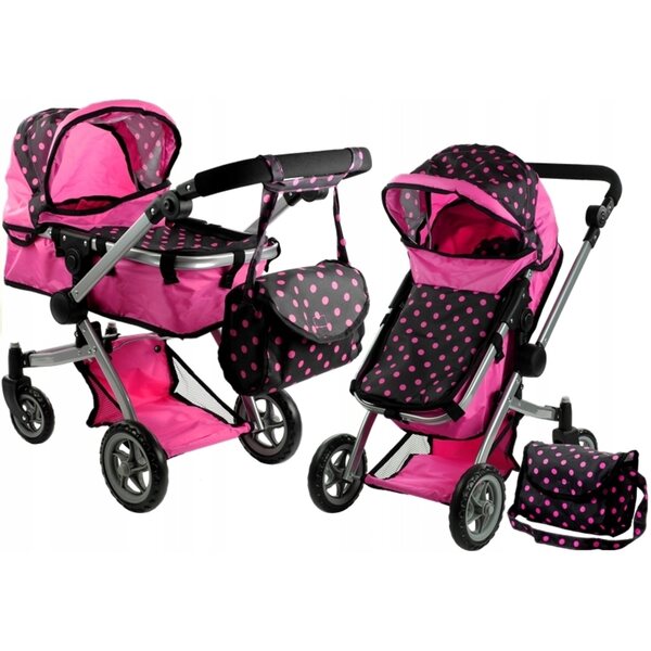 Alice 2 in 1 Puppenwagen, tiefrosa gepunkteter Kinderwagen
