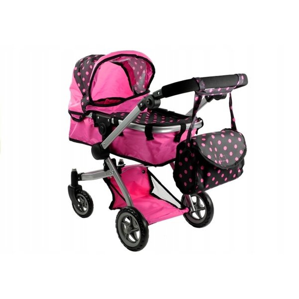 Alice 2 in 1 Puppenwagen, tiefrosa gepunkteter Kinderwagen