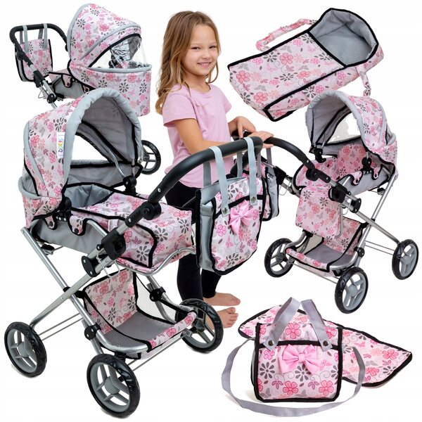 Wòzek für 3-in-1-Doris-Puppen mit Tasche, Wickelauflage und realistischem Design