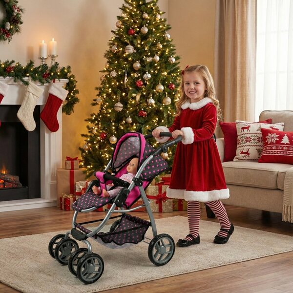 3in1 Puppenwagen mit Gondel und Kinderwagen, Tasche und verstellbarem Griff