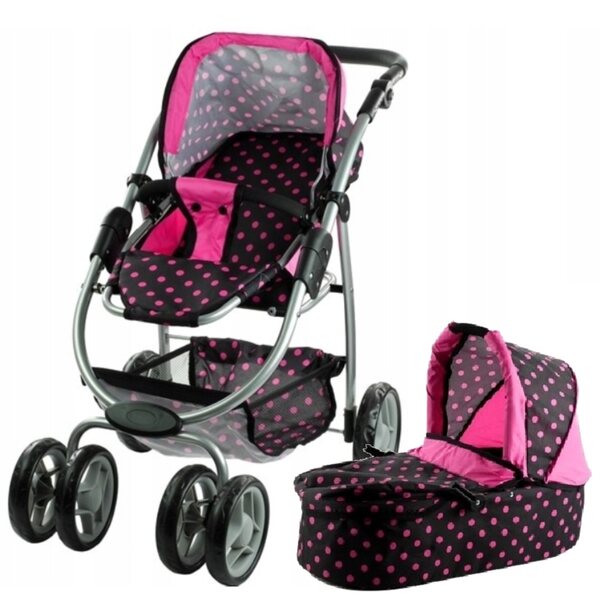 3in1 Puppenwagen mit Gondel und Kinderwagen, Tasche und verstellbarem Griff
