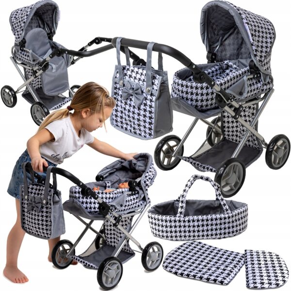 3 in 1 Puppenwagen Doris 9346 – tief, Kinderwagen, Tasche, Babytrage