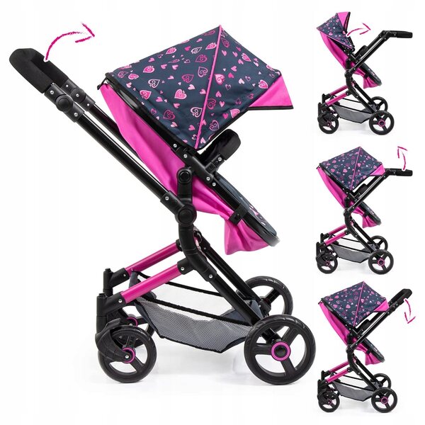 Bayer Combi Neo Vario Puppenwagen mit Tasche und rosa-schwarzem Herzdesign