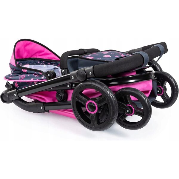 Bayer Combi Neo Vario Puppenwagen mit Tasche und rosa-schwarzem Herzdesign
