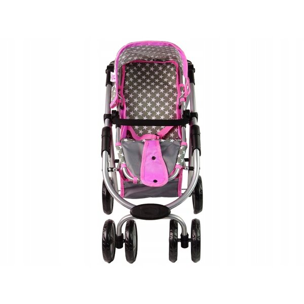 Lean Toys Passeggino per bambole 2in1, passeggino e gondola, motivo a stella rosa