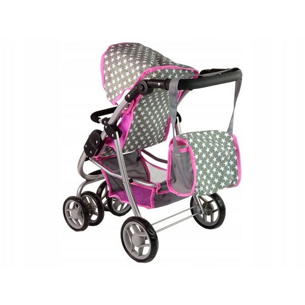 Lean Toys Passeggino per bambole 2in1, passeggino e gondola, motivo a stella rosa