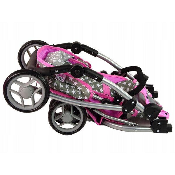 Lean Toys Passeggino per bambole 2in1, passeggino e gondola, motivo a stella rosa