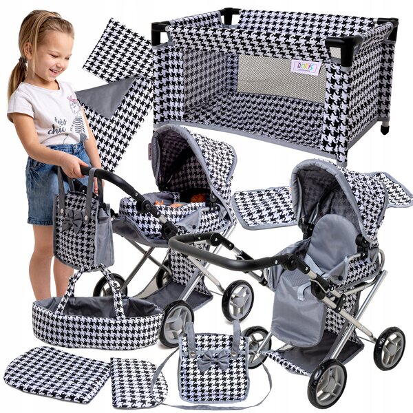 3-in-1-Set für DORIS-Puppen: Kinderwagen, Kinderbett und passendes Zubehör