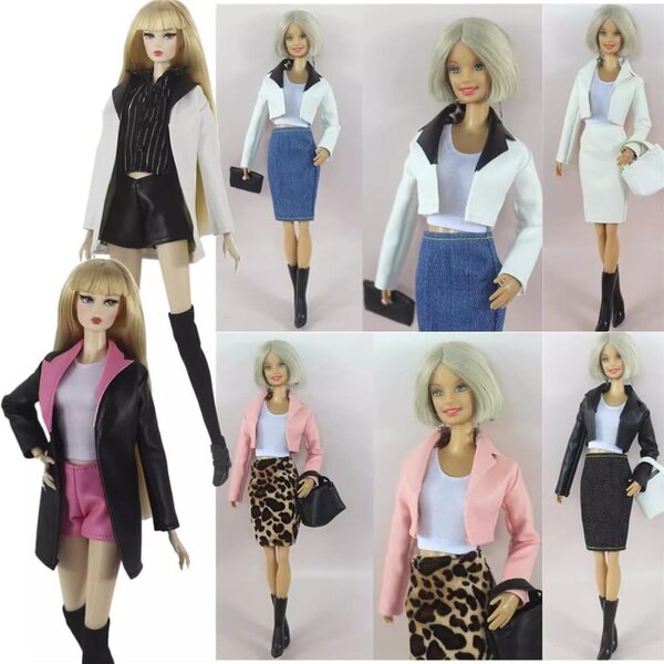 Kleidungsset für amerikanische Puppe 30 cm BJD 1/6 Lederjacke Hose Oberteil 6-teilig