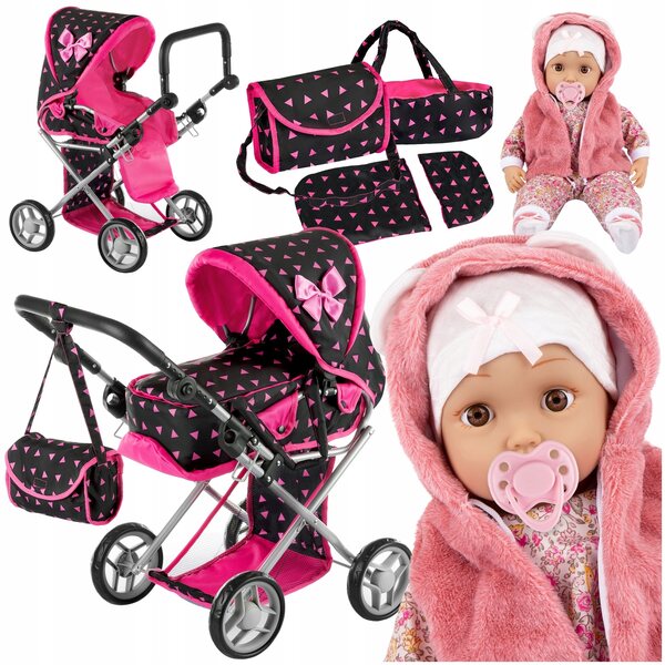 3-in-1-Kinderwagen für Kinderspielpuppen mit Puppen- und Schaumstoffrädern