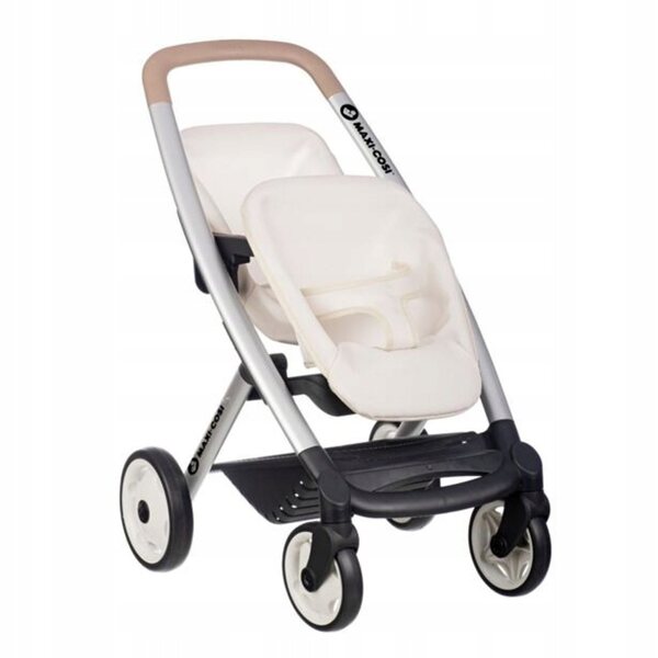 Smoby Maxi-Cosi beige Doppel-Puppenkinderwagen mit abnehmbaren Sitzen und leisen Rädern