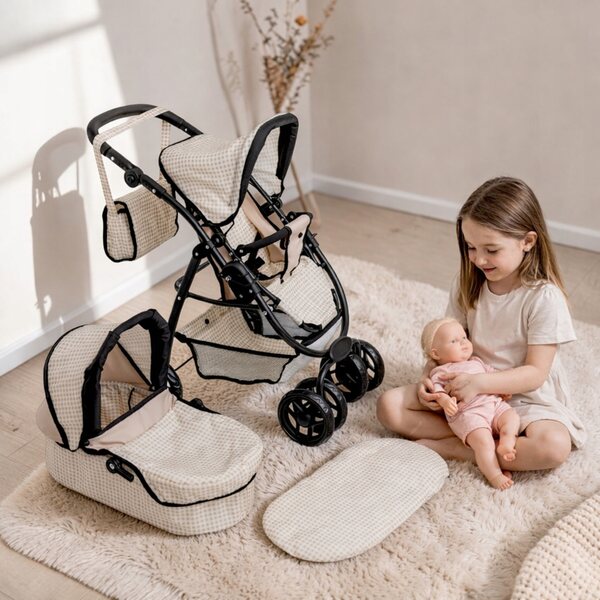 Doris 2 in 1 Puppenwagen mit Gondel und verstellbarem Kinderwagen