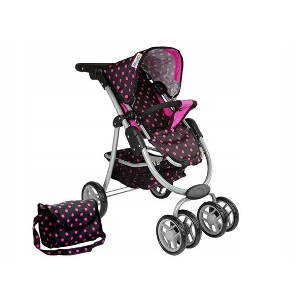 2-in-1-Kinderwagen mit Gondel und schwarz-rosa Tasche für Puppen