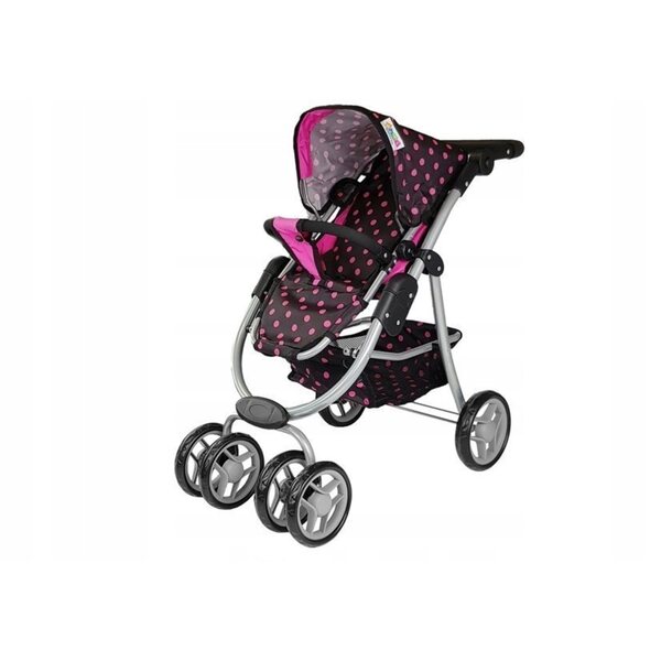 2-in-1-Kinderwagen mit Gondel und schwarz-rosa Tasche für Puppen