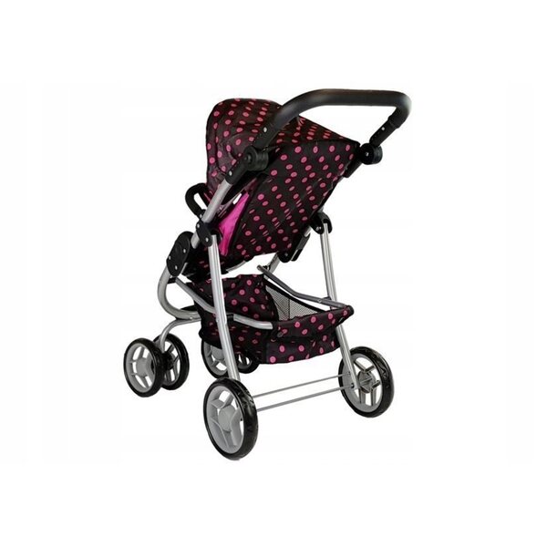 2-in-1-Kinderwagen mit Gondel und schwarz-rosa Tasche für Puppen