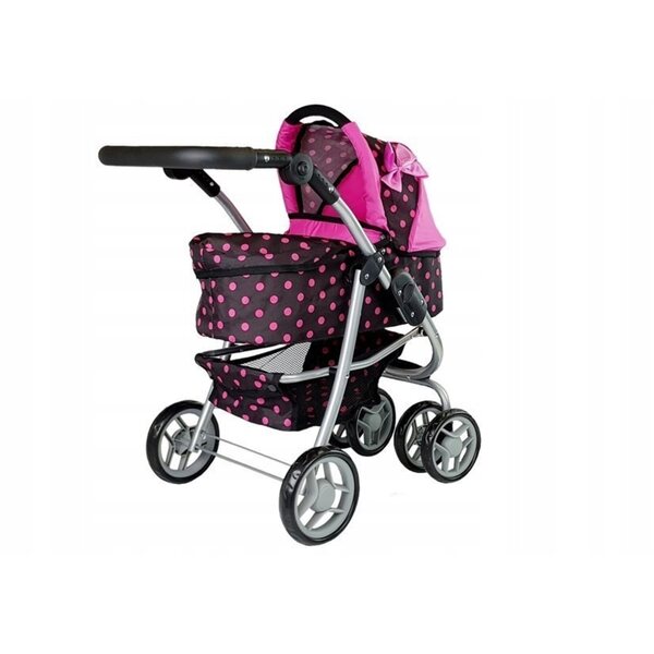 2-in-1-Kinderwagen mit Gondel und schwarz-rosa Tasche für Puppen