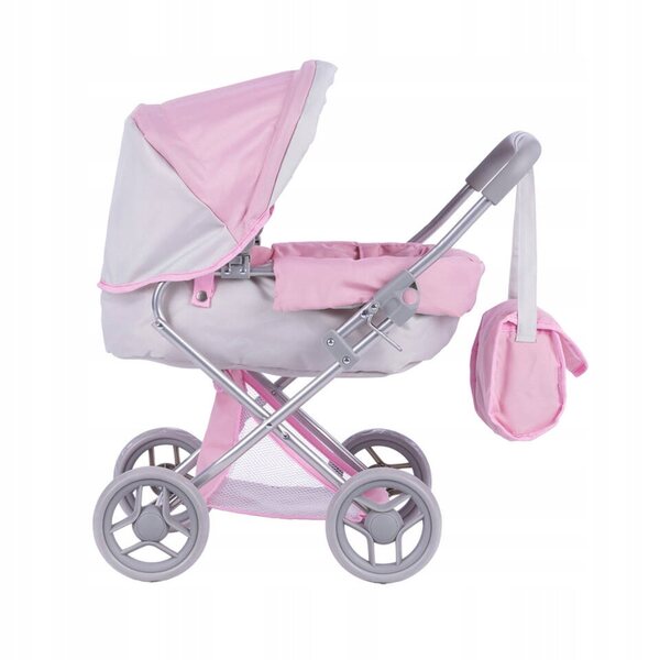 Dunkelrosa Alice-Puppenwagen mit Tasche, Bett und großem Korb