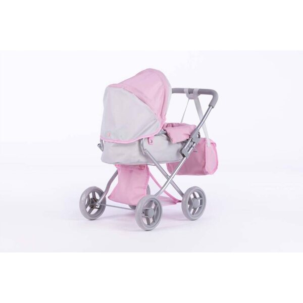 Dunkelrosa Alice-Puppenwagen mit Tasche, Bett und großem Korb