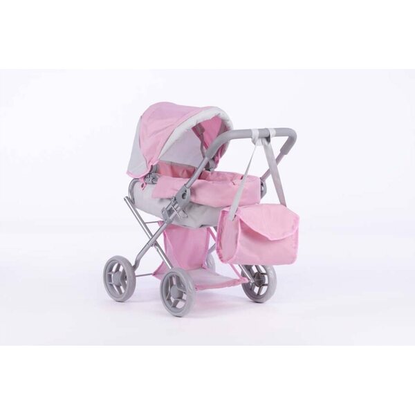 Dunkelrosa Alice-Puppenwagen mit Tasche, Bett und großem Korb