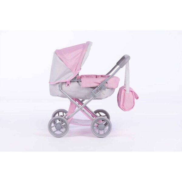 Dunkelrosa Alice-Puppenwagen mit Tasche, Bett und großem Korb