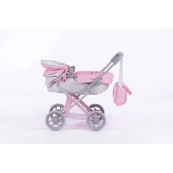Dunkelrosa Alice-Puppenwagen mit Tasche, Bett und großem Korb