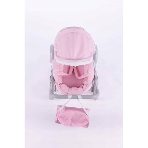 Dunkelrosa Alice-Puppenwagen mit Tasche, Bett und großem Korb