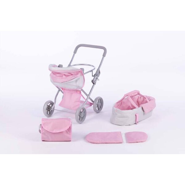 Dunkelrosa Alice-Puppenwagen mit Tasche, Bett und großem Korb