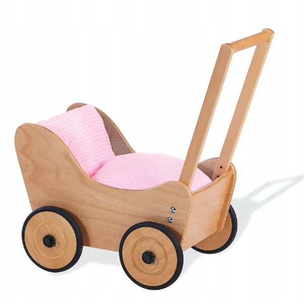 Pinolino Sarah tiefer Puppenwagen aus stabilem Holz mit verstellbarer Bremse
