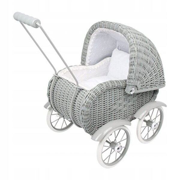 Small Foot Legler Deep Grey Wicker Puppenwagen 55x35x48 cm