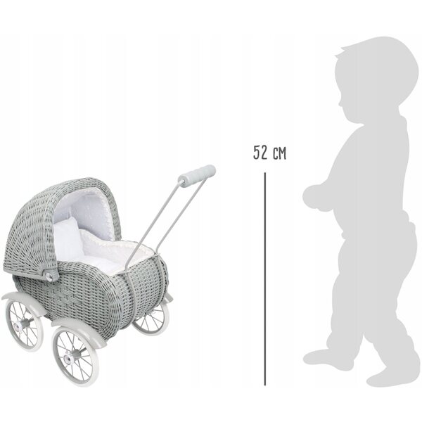 Passeggino per bambole in vimini profondo grigio Small Foot Legler 55x35x48 cm